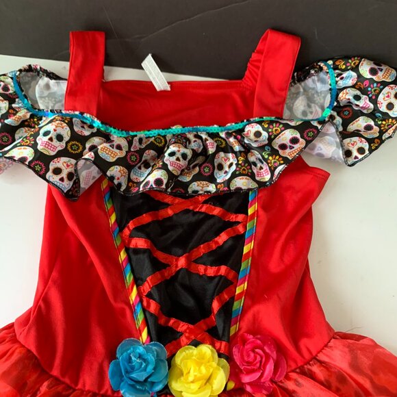 Halloween dress GIRLS PARTY CITY DAY OF THE DEAD SUGAR SKULL  COSTUME SIZE M - Picture 2 of 12